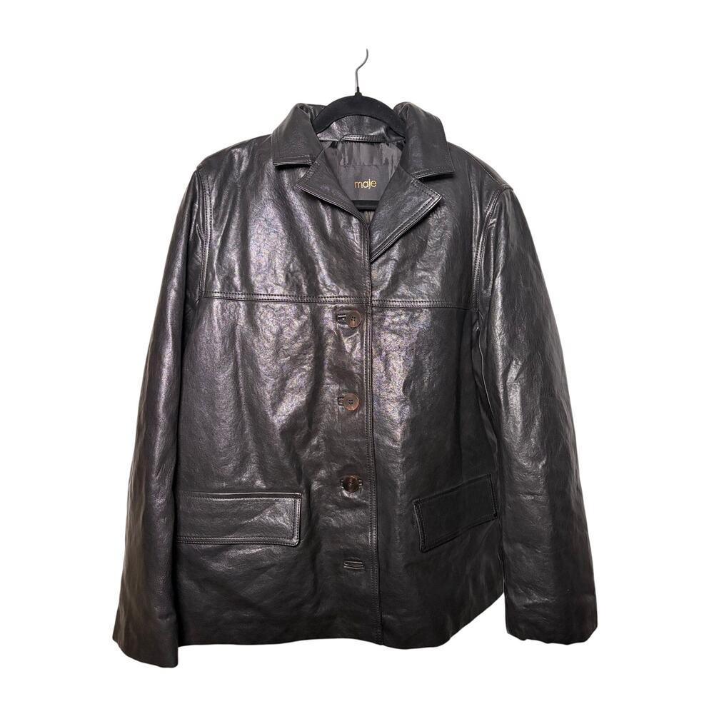 Maje Voya black leather jacket size 38